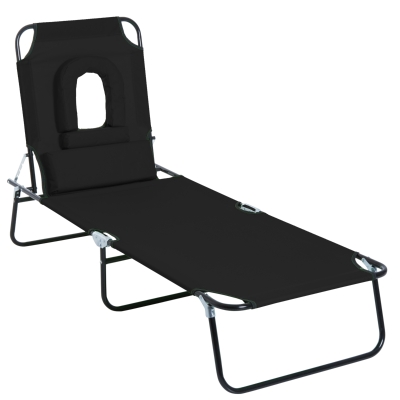 Outsunny Adjustable Sun Lounger W/Pillow-Black