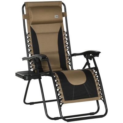 Outsunny Zero Gravity Chair, Folding Recliner, Patio Lounger with Cup Holder, Adjustable Backrest, Padded Pillow for Outdoor, Patio, Deck, Poolside, Coffee