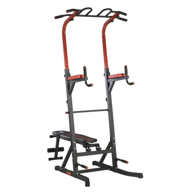 HOMCOM Estación de Musculación Torre de Entrenamiento con Altura Ajustable y Respaldo Regulable en 5 Posiciones Barra de Dominadas Fitness Flexiones Acero 108x178x202-238 cm Negro