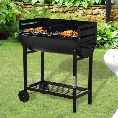 Outsunny Steel Charcoal BBQ Grill with Wheels Black