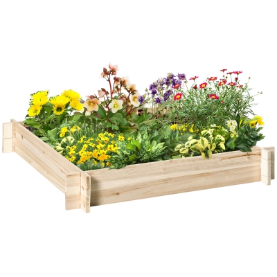 Outsunny Arriate de Madera de Jardín Cuadrado Suelo de Huerto Urbano Jardinera Macetero para Cultivos Plantas Flores Hierbas Terraza 100x100x16 cm Natural