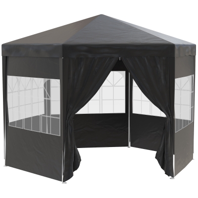 Outsunny 3.9m Gazebo Canopy Party Tent with 6 Removable Side Walls for Outdoor Event with Windows and Doors, Black