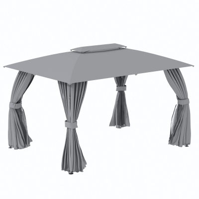 Outsunny Gazebo da Giardino 3.95x2.95m con Doppio Tettuccio, Pareti in Poliestere e 8 Picchetti, in Acciaio, Grigio