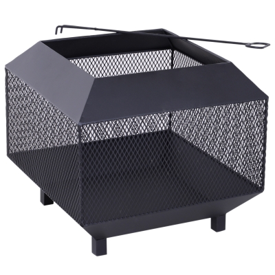 Outsunny Stove Garden Square Fire Pit, Steel-Black