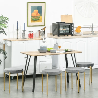 HOMCOM Mesa de comedor de diseño industrial de gran tamaño dim. 120x60x75 cm patas de metal negro en aspecto de roble claro MDF