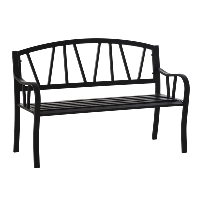 Outsunny 2-Seater Garden Bench Metal Loveseat w/ Decorative Backrest Ergonomic Armrest