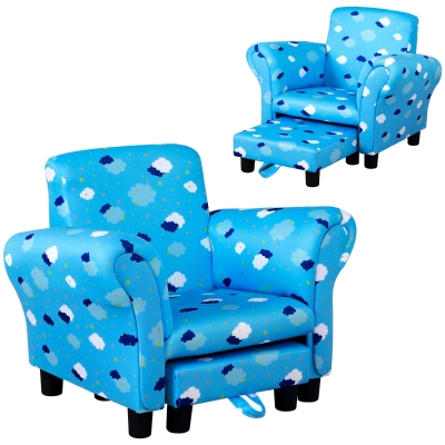 HOMCOM Kids Polyester Upholstered Clouds Armchair w/ Footrest Blue