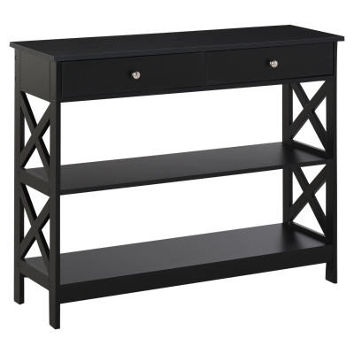 Console néo-rétro 2 tiroirs 2 étagères MDF noir