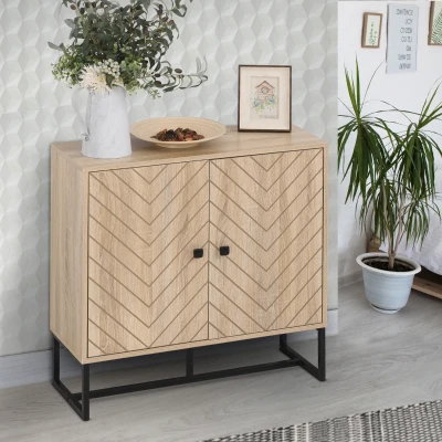 HOMCOM MDF 2-Tier Storage Cabinet Oak 80H x 80L x 29.5Wcm