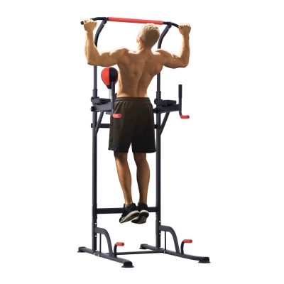 HOMCOM Banco de pesas multifuncional bola de golpeo silla romana altura ajustable acero negro rojo