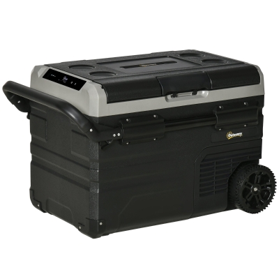 Outsunny Glacière électrique 50L portable, réfrigérateur congélateur avec lumière LED intérieure et poignées pliables - dim. 71,1L x 46l x 50,6H cm - noir et gris