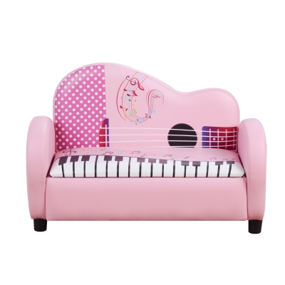 HOMCOM Kids PVC 2-Seater Musical-Theme Sofa Piano Shape Multi-Functional 2 Seats Couch Storage Box Soft Sturdy Pink