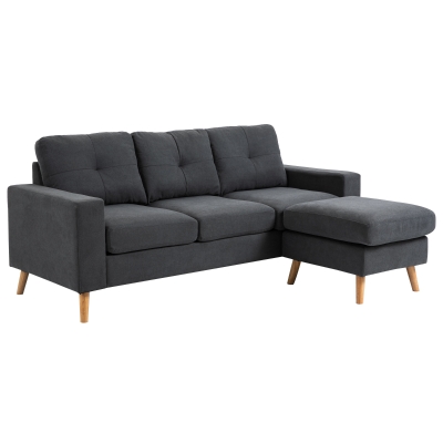 HOMCOM 3-Seater L-Shaped Linen-Look Sofa w/ Wood Frame Legs Sponge Seat Back Cushions Armrest Tufting Home Comfort Living Room Dark Grey