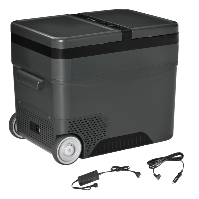 Outsunny Glacière élétrique portable congélateur et réfrigérateur avec 2 zones - contenance 45 L avec roues, poignée télescopique, 12/24 V DC et 110-240 V AC