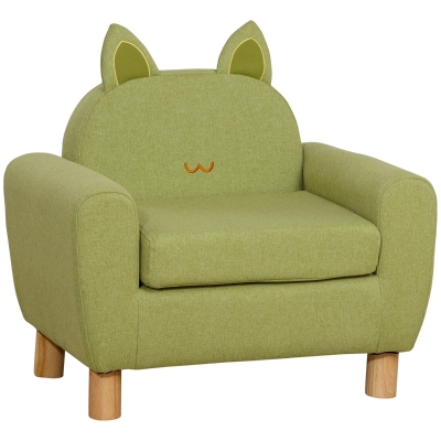 HOMCOM Kids Sofa Toddler Chair Children Armchair for Preschool Bedroom Playroom with Ear Modeling Eucalyptus Wood Green