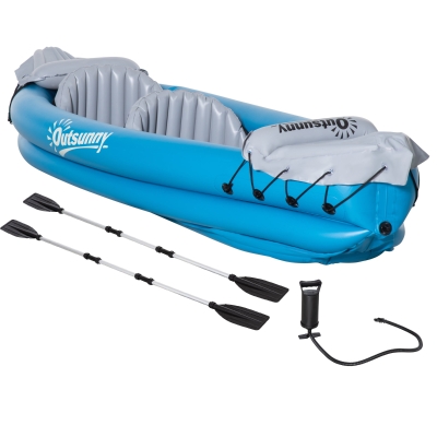 Outsunny Inflatable Kayak, 2-Person Inflatable Boat, Inflatable Canoe Set With Air Pump, Aluminum Oars, Blue