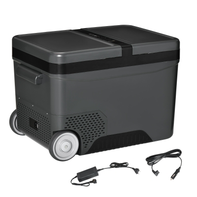 Outsunny Glacière élétrique portable congélateur et réfrigérateur avec 2 zones - contenance 35 L avec roues, poignée télescopique, 12/24 V DC et 110-240 V AC