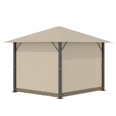 Outsunny Gartenpavillon Pavillon 3 x 3 m Gartenzelt Dach mit Belüftungslöcher Festzelt Partyzelt mit 4 x Seitenteile wetterfest Aluminium Polyester khaki