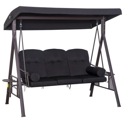 Outsunny 3-Sitzer Hollywoodschaukel mit Sonnendach Schwarz 116 x 206 x 183 cm