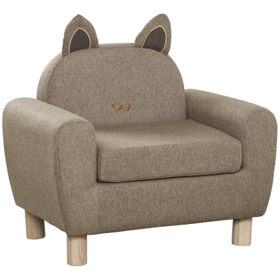 HOMCOM Kids Sofa Toddler Chair Children Armchair for Preschool Bedroom Playroom with Ear Modeling Eucalyptus Wood Brown