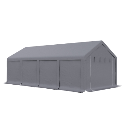 Outsunny Tendone da Giardino per Feste 7.95x3.95m con Porte a Cerniera, Picchetti e Corde Incluse, Grigio