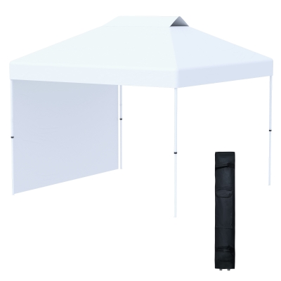 Outsunny 3x(3)M Pop Up Gazebo Tent with 1 Sidewall, Roller Bag, Adjustable Height, Event Shelter Tent for Garden, Patio, White
