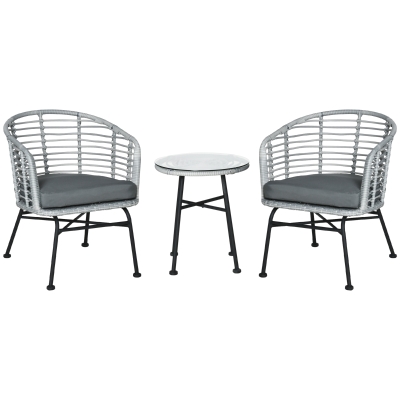 Outsunny Set 3Pz Mobili da Giardino in Rattan Sintetico con 1 Tavolino e 2 Sedie, Grigio