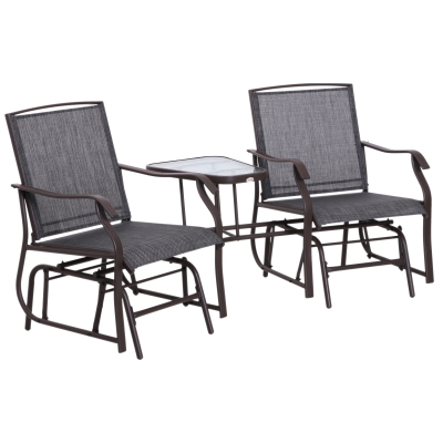 Outsunny 3 Pcs Rattan Garden Furniture Bistro Set Rocking Chair With Tea Table Set, Textilene-Brown/Grey