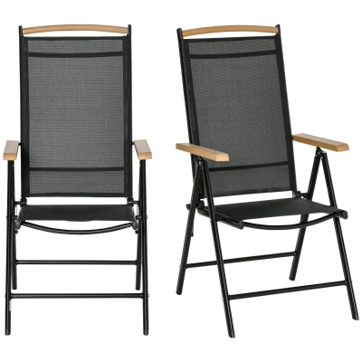 Outsunny Gartenstuhl-Set 2-teilig Aluminium, 71,5 cm × 68 cm × 109 cm Schwarz Mesh