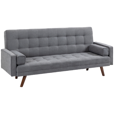 HOMCOM Dreier-Sofa mit Schlaffunktion, Grau, 208 x 81 x 92 cm