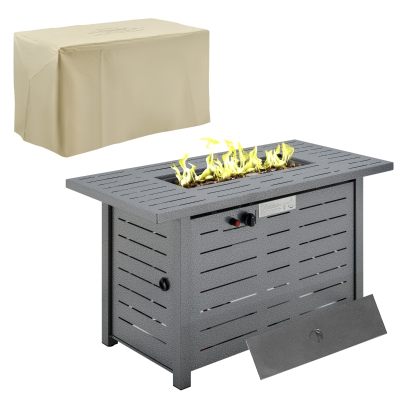 Outsunny Propane Gas Fire Pit Table, 50000BTU Smokeless Firepit Outdoor Patio Heater with Protective Cover, Lava Rocks and Lid, 107cm x 51cm x 63cm, Black