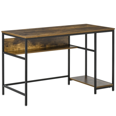HOMCOM Bureau informatique industriel avec étagère - châssis acier noir grand plateau effet boisé 120 x 60 cm