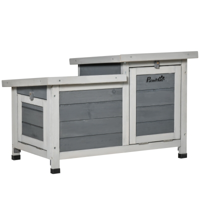 PawHut Wooden Rabbit Hutch, Guinea Pig Cage, Bunny Run, Small Animal House for Indoor Outdoor with Openable Roof, 70 x 43 x 45cm, Grey