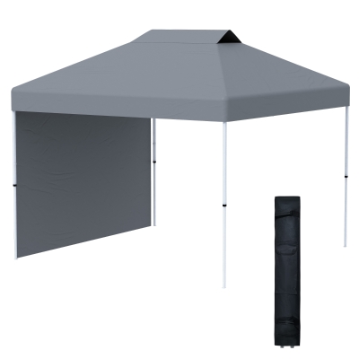 Outsunny 3x(3)M Pop Up Gazebo Tent with 1 Sidewall, Roller Bag, Adjustable Height, Event Shelter Tent for Garden, Patio, Grey