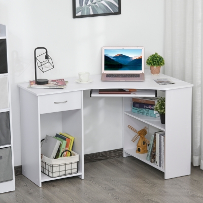 HOMCOM Particle Board Corner Computer Desk White
