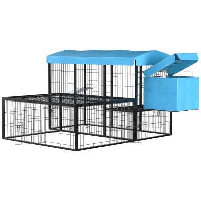 PawHut Pollaio da Giardino Componibile per 6-10 Galline con Gabbie in Metallo e Copertura in Poliestere, Blu