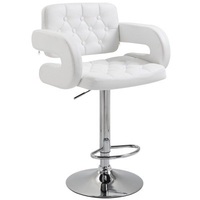 HOMCOM PU Leather Kitchen Bar Stools Swivel Bar Chairs W/Chrome Metal Base - White