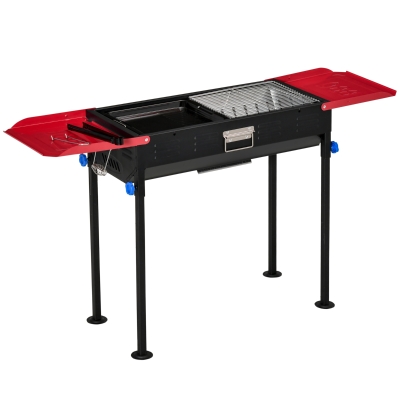 Outsunny Barbecue a Carbone Portatile Altezza regolabile con Griglia e Teglia 120x31x60-70cm