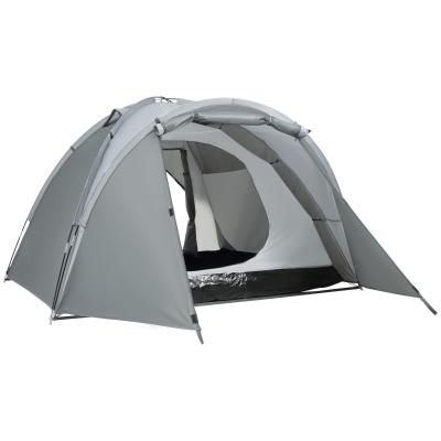 Outsunny Campingzelt für 2-3 Personen Glasfaser Tür mit Reißverschluss Meshfenster inkl. Transporttasche Kuppelzelt 190T PU2000mm Glasfaser Grau