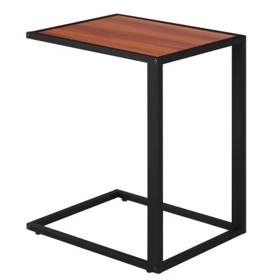 HOMCOM C-Shaped Side Table, Sofa End Table with Metal Frame, Accent Couch Table for Living room, Bedroom, Walnut and Black