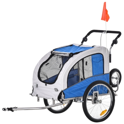 PawHut Hundeanhänger Jogger Fahrradanhänger Hunde Hunde-Fahrradanhänger grau+blau