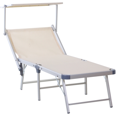 Outsunny Garden Sun Lounger Texteline Chaise Lounge Reclining Chair with Canopy Adjustable Backrest Bed Aluminium Frame - Beige