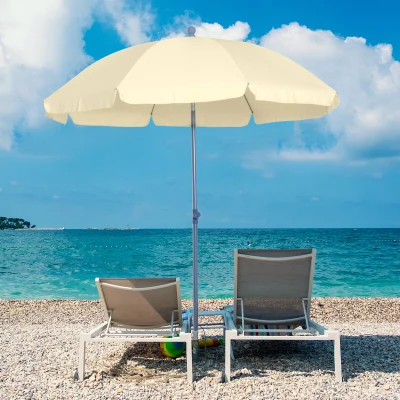 Outsunny 2.2M Tilt Beach Umbrella Sun Parasol Outdoor Shading Garden Shelter Cream White