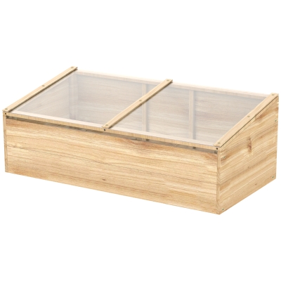 Outsunny Gewächshaus Holz Frühbeet Frühbeetkasten Treibhaus Garten & Pflanzkasten-System für Garten Balkon, 100 x 50 x 35 cm, Natur, Tanne, PC-Platte