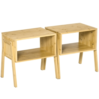 HOMCOM Set 2 Comodini, Design Aperto e Impilabile, Struttura in Bambù, 43x32.5x42cm
