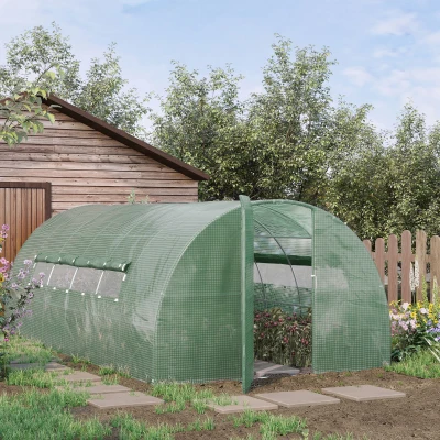 Outsunny Large Walk-In Greenhouse, Plant Gardening Tunnel Hot House with Metal Hinged Door, Galvanised Steel Frame & Mesh Windows (3 x 6M)