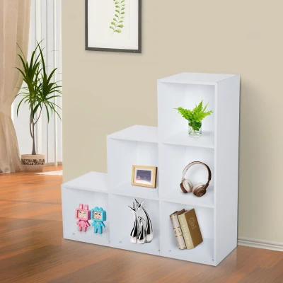 HOMCOM 3-tier Step 6 Cubes Storage Unit Particle Board Cabinet Bookcase Organiser Home Office Shelves - White