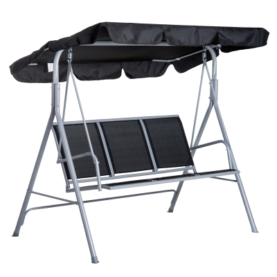 Outsunny Metal Swing Chair Garden Hammock Patio Bench 3 Seater Rock Shelter Shade Black