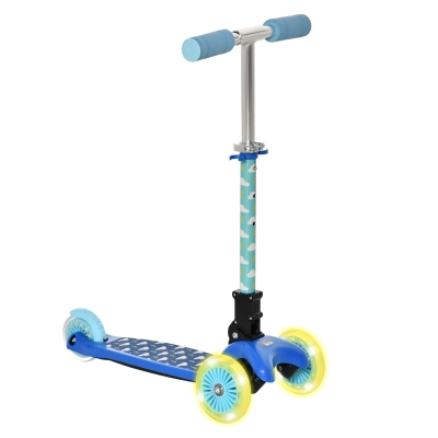 HOMCOM Kids 3 Wheel Scooter Foldable Toddler Kick Scooter Adjustable Height LED Flashing Wheels for Boys and Girls 3-8 Years Blue