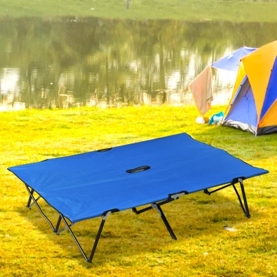 Outsunny Double Camping Cot Foldable Sunbed Outdoor Patio Sleeping Bed Super Light w/ Carr Bag (Blue)